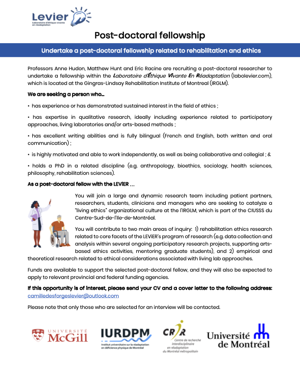 Postdoctoral Fellowship Opportunity – Canadian MSK Rehab Research Network